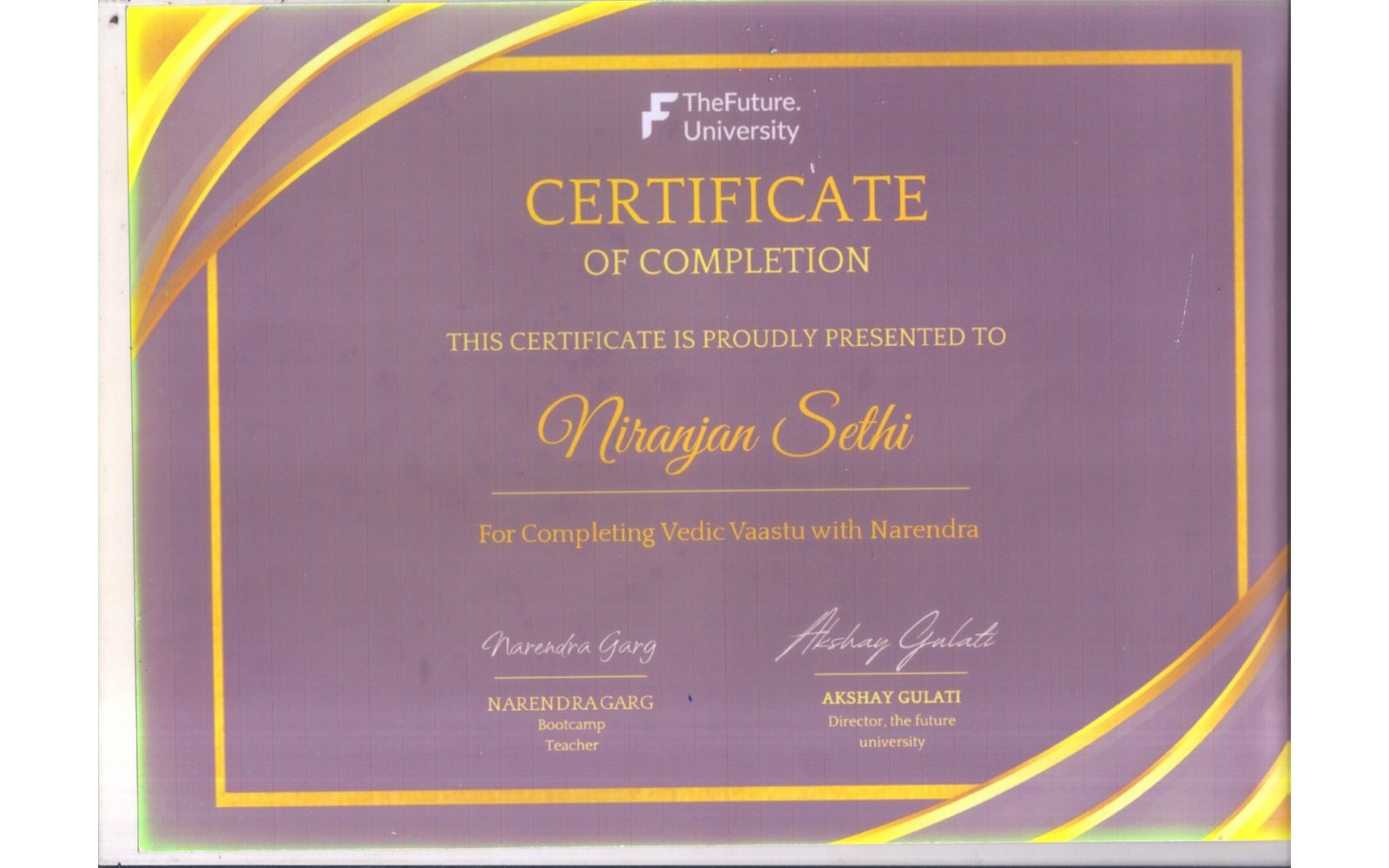 Vedic Vaastu – Certificate of Completion